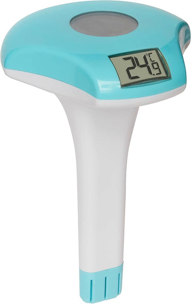 TFA Dostmann Termómetro digital para piscina 30.2033.20, funciona con energía solar, flotante, con correa de fijación, medición de la temperatura del agua, color blanco y turquesa